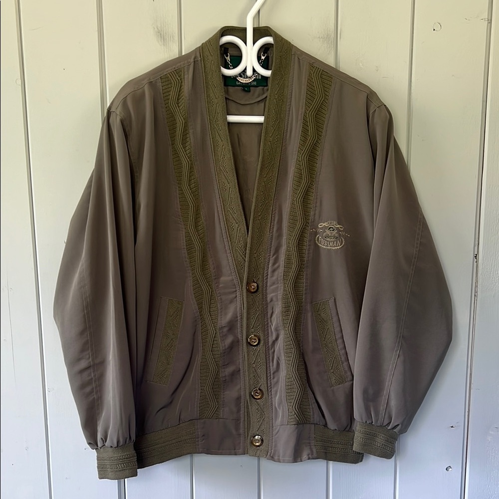 Vintage Fusinan Cardigan Jacket Green Lined Golf Retro Men’s Size Large